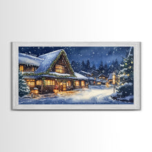 Load image into Gallery viewer, Cozy Snowy Christmas Cabin Scene Canvas Print | Winter Wonderland Christmas Wall Art | Rustic Christmas Decor | 2024 Holiday Art Gift

