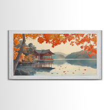 Carregar imagem no visualizador da galeria, Autumn Japanese Lake House Canvas Print | Fall Wall Art Home Decor | Seasonal Fall Art | Gift Idea | 2024 Autumn Home Wall Art
