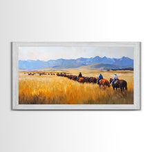 Load image into Gallery viewer, Cowboys Framed Canvas Print Western Country Horse Ride Scenic Art Large Landscape Wall Decor Ideal Holiday and Ranch Home Gift
