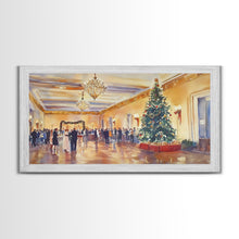 Load image into Gallery viewer, Elegant Ballroom Christmas Party Scene, Framed Canvas Print, Holiday Wall Art, Christmas Decor, Wall Art, Seasonal Decor, Best Gift Idea
