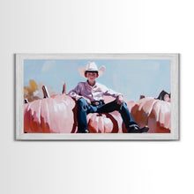 Carregar imagem no visualizador da galeria, Black And White Cowboy Framed Canvas Print Moody Landscape Fall Art Above Sofa Decor Rustic Western Cowboy Autumn Wall Art
