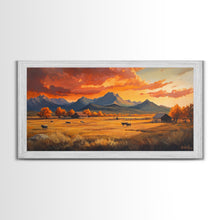 Carregar imagem no visualizador da galeria, Fall Sunset Framed Canvas Print Scenic Ranch Landscape Art Autumn Wall Decor Ideal Holiday Home Decor and Gift for Farmhouse Style
