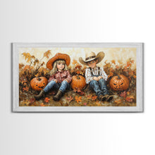 Load image into Gallery viewer, Framed Canvas Print Cowboy On Horse Overlooking Fall Mountain Peaks Western Horse Rider Autumn Scenic Wall Art Fall Colors
