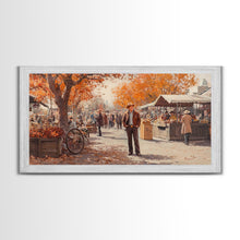 Load image into Gallery viewer, Cowboy in green jacket, snow-capped mountains trees, Framed Canvas Print, tall western Christmas wall art, winter decor, colorful landscape
