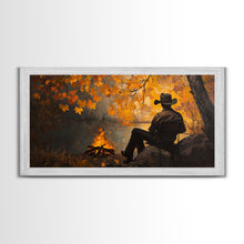 Load image into Gallery viewer, Cozy autumnal Framed Canvas Print featuring a woman with a mug, surrounded by vibrant fall leaves, perfect seasonal wall art for cozy spaces
