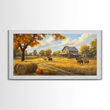 Carregar imagem no visualizador da galeria, Autumn Ranch Framed Canvas Print Pumpkin Patch Rustic Art Country Home Decor Large Fall Wall Art Farmhouse Style Thanksgiving Decor

