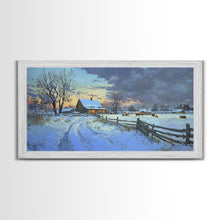 Carregar imagem no visualizador da galeria, Beautiful Winter Snowy Farm Framed Canvas Print Rustic Christmas Decor, Christmas Wall Art and Holiday Art Prints, Gift Home Decor
