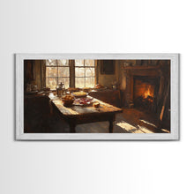 Load image into Gallery viewer, Cozy Kitchen Framed Canvas Print Autumn Fireplace Rustic Home Decor Seasonal Fall Art Large Wall Art Gift for Thanksgiving Decor

