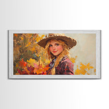 Load image into Gallery viewer, Cowgirl Amongst The Fall Leaves, Framed Canvas Print, Serene Fall Wall Decor, Perfect Rustic Seasonal Wall Art and Gift Idea
