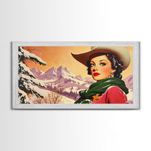 Carregar imagem no visualizador da galeria, Framed Canvas Print winter wonderland scene, snow-covered trees and a peaceful horizon, serene holiday wall art ideal rustic Christmas decor
