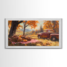 Carregar imagem no visualizador da galeria, Fall Picnic Afternoon Framed Canvas Print, Rustic Farmhouse Decor, Autumn Country Landscape Art, Modern Farmhouse Wall Art, Seasonal Gift
