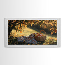 Load image into Gallery viewer, Basket of Apples Framed Canvas Print, Cozy Fall Farmhouse Wall Art, Country Autumn Decor, Best Gift for Her, Seasonal Harvest Scene Art
