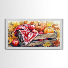 Carregar imagem no visualizador da galeria, Basket With Pumpkins And Apples Framed Canvas Print Tall Art Rustic Fall Decor Thanksgiving Autumn Harvest Home Wall Art Farmhouse Gift Idea
