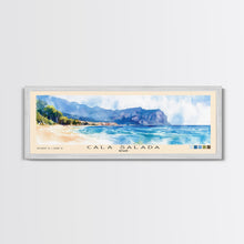 Carregar imagem no visualizador da galeria, Cala Salada, Spain Watercolor Beach Print, Vacation Gift, Spain Wall Art, Framed Canvas Print, Framed Beach Painting
