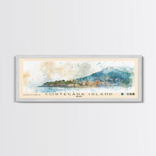 Load image into Gallery viewer, Cortegada Island, Spain Watercolor Beach Print, Vacation Gift, Spain Wall Art, Framed Canvas Print, Framed Beach Painting
