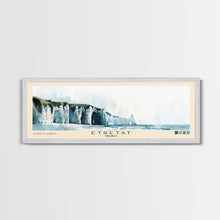 Load image into Gallery viewer, Étretat, France Watercolor Print, Vacation Gift, France Wall Art, Beach Painting, Beach Decor, Large Wall Art, Wood Frame Art
