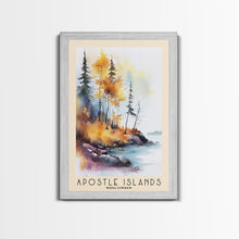 Load image into Gallery viewer, Apostle Islands, Wisconsin Watercolor Print, Vacation Gift, Wisconsin Wall Art, Beach Painting, Beach Decor, Large Wall Art, Wood Frame Art
