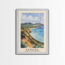 Load image into Gallery viewer, Barbuda, Antigua and Barbuda Watercolor Beach Print, Vacation Gift, Antigua and Barbuda Wall Art, Framed Canvas Print, Framed Beach Painting
