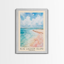 Load image into Gallery viewer, Blue Lagoon Island, Bahamas Watercolor Print, Vacation Gift, Bahamas Wall Art, Beach Painting, Beach Decor, Large Wall Art, Wood Frame Art
