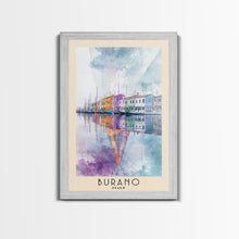 Load image into Gallery viewer, Burano, Italy Watercolor Print, Vacation Gift, Italy Wall Art, Beach Painting, Beach Decor, Large Wall Art, Wood Frame Art

