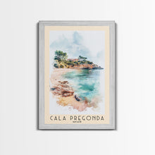 Load image into Gallery viewer, Cala Pregonda, Spain Watercolor Print, Vacation Gift, Spain Wall Art, Beach Painting, Beach Decor, Large Wall Art, Wood Frame Art
