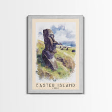 Load image into Gallery viewer, Easter Island, Chile Watercolor Beach Print, Vacation Gift, Chile Wall Art, Beach Painting, Beach Decor, Beach Painting
