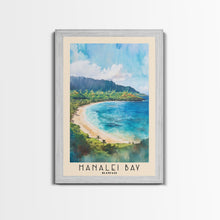 Cargar imagen en el visor de la galería, Hanalei Bay, Hawaii Watercolor Beach Print, Vacation Gift, Hawaii Wall Art, Framed Canvas Print, Framed Beach Painting
