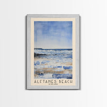 Load image into Gallery viewer, Álftanes Beach, Iceland Watercolor Print, Vacation Gift, Iceland Wall Art, Beach Painting, Beach Decor, Large Wall Art, Wood Frame Art
