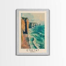 Load image into Gallery viewer, Étretat, France Watercolor Print, Vacation Gift, France Wall Art, Beach Painting, Beach Decor, Large Wall Art, Wood Frame Art
