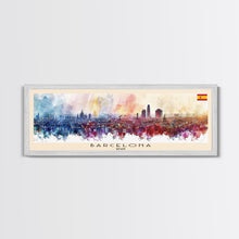 Load image into Gallery viewer, Barcelona Spain Travel Art, City Art, Framed Canvas Print or Metal Wall Art, Europe Travel Poster, Panoramic Wall Art, Extra Wide Wall Art
