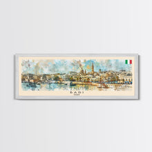 Load image into Gallery viewer, Bari Italy Panoramic Travel Poster, Framed Canvas Print or Metal Wall Art, Travel Art, Home Decor, Panoramic Painting, Midcentury Art
