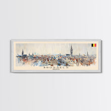 Carregar imagem no visualizador da galeria, Bruges Belgium Panoramic Travel Poster, Framed Canvas Print or Metal Wall Art, Travel Art, Home Decor, Panoramic Painting, Midcentury Art
