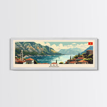 Load image into Gallery viewer, Bar Montenegro Panoramic Travel Poster, Framed Canvas Print or Metal Wall Art, Travel Art, Home Decor, Panoramic Painting, Midcentury Art
