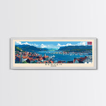 Load image into Gallery viewer, Bergen Norway Wall Art, Panoramic Travel Poster, Panoramic Framed Canvas Print, City Wall Art, Wall Hanging Home Decor, Travel Art
