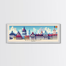 Carregar imagem no visualizador da galeria, Bucharest Romania Wall Art, Panoramic Travel Poster, Panoramic Framed Canvas Print, City Wall Art, Wall Hanging Home Decor, Travel Art
