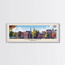 Load image into Gallery viewer, Eindhoven Netherlands Panoramic Travel Poster, Framed Canvas Print or Metal Wall Art, Travel Art, Home Decor, Panoramic Painting, Midcentury Art
