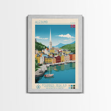 Carregar imagem no visualizador da galeria, Ålesund Norway Travel Poster Framed Canvas Print, Midcentury Modern Art, Pop Art Wall Decor, Living Room Art, Scenic Wall Art
