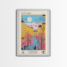 Load image into Gallery viewer, Stuttgart Germany Travel Poster Framed Canvas Print, Midcentury Modern Art, Pop Art Wall Decor, Living Room Art, Vacation Gift
