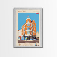 Carregar imagem no visualizador da galeria, Worthing United Kingdom Travel Poster Framed Canvas Print, Midcentury Modern Art, Pop Art Wall Decor, Living Room Art, Home Decoration
