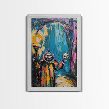 Load image into Gallery viewer, Halloween Ghostly Figure with Lantern Framed Canvas Print, Spooky Wall Art, Home Decor, Haunted Decor, Gift Idea, Night Haunt

