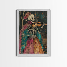 Load image into Gallery viewer, Day of the Dead Skeleton Playing Violin - Colorful Skeleton Art - Dia de los Muertos Inspired Print - Halloween Skeleton Decor
