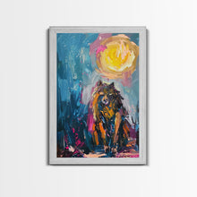 Load image into Gallery viewer, Halloween Art of a Werewolf in a Dress Eating Pizza Under the Moonlight, Perfect for Adding a Playful Touch to Spooky Decor
