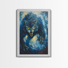 Load image into Gallery viewer, Ferocious Werewolf Growling in Forest | Halloween Wall Art | Spooky Home Decor | Creepy Werewolf Howling Painting | Framed Canvas Print
