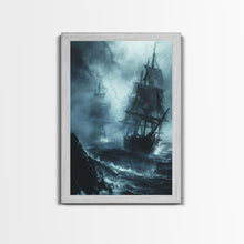 Carregar imagem no visualizador da galeria, Ghost Ship in Storm Halloween Art, Spooky Maritime, Haunted Ocean, Creepy Seascape, Stormy Night, Framed Canvas Print
