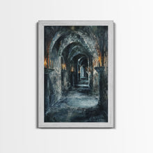 Load image into Gallery viewer, Dark Gothic Hallway Halloween Art, Spooky Hallway, Haunted Passage, Creepy Architecture, Gothic Decor, Framed Canvas Print
