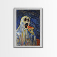 Load image into Gallery viewer, Spooky Ghost Eatin a Pizza, YUM! Funny Halloween Art
