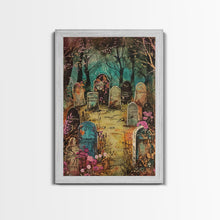 Load image into Gallery viewer, Spooky Graveyard Framed Canvas Print, Halloween Wall Art, Haunted Cemetery, Gothic Vibes, Spooky Decor, Haunted Scene, Halloween Decoration
