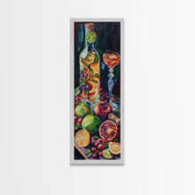 Load image into Gallery viewer, Still Life Bar Art Print Framed on Canvas, Vertical Framed Kitchen Art, Dark Wall Art, Textured, Cocktail Canvas Wall Art Print, Modern Art
