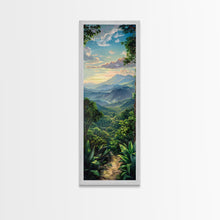 Load image into Gallery viewer, Jungle Landscape Canvas Painting, Tropical Wall Art Print, Mountain Art Printed on Framed Canvas, Oversized Narrow Landscape Art
