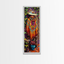 Carregar imagem no visualizador da galeria, Abstract Southwest Mexican Inspired Framed Oversized Vertical Art Print, Jalisco Style Canvas Painting Framed, Colorful Rustic Spanish Art
